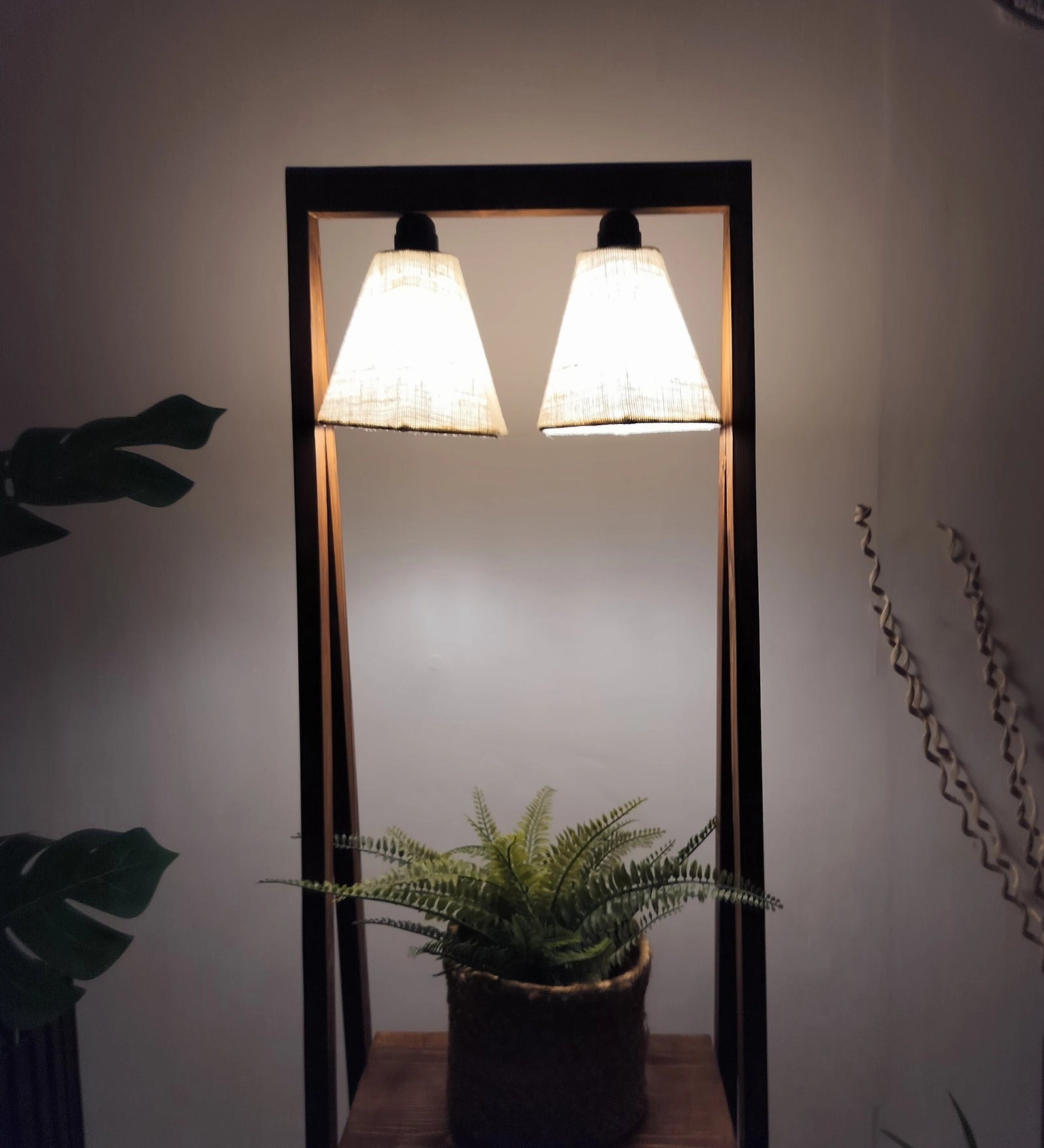 Francis Wooden Floor Lamp with Brown Base and Jute Fabric Lampshade (BULB NOT INCLUDED)