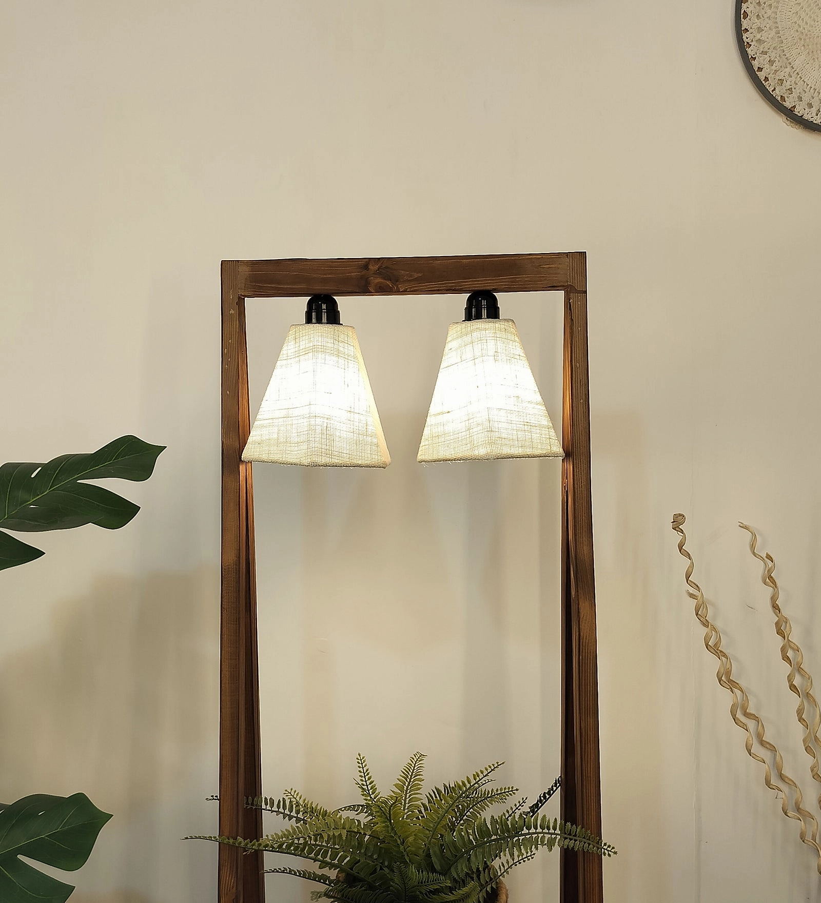 Francis Wooden Floor Lamp with Brown Base and Jute Fabric Lampshade (BULB NOT INCLUDED)