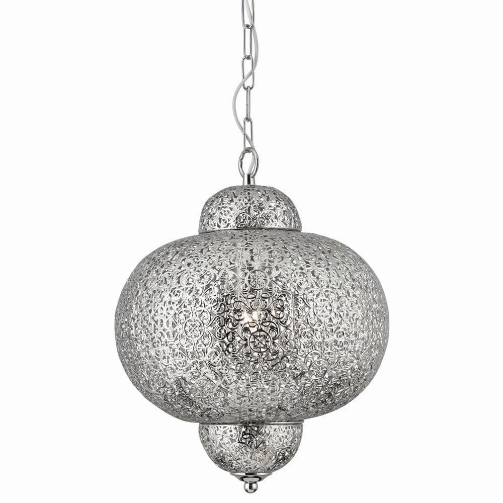 Fretwork 1 Light Moroccan Inspired Shiny Nickel Pendant minimalist ceiling light