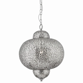 Fretwork 1 Light Moroccan Inspired Shiny Nickel Pendant minimalist ceiling light