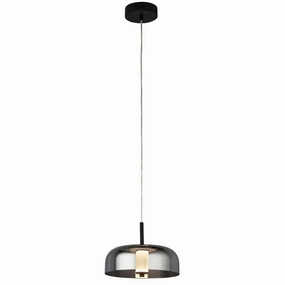 Frisbee 1 Light LED Black Pendant - Smoked Glass Shade minimalist ceiling light