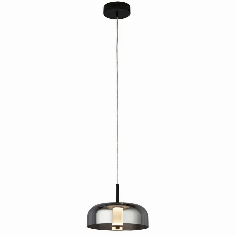 Frisbee 1 Light LED Black Pendant - Smoked Glass Shade minimalist ceiling light