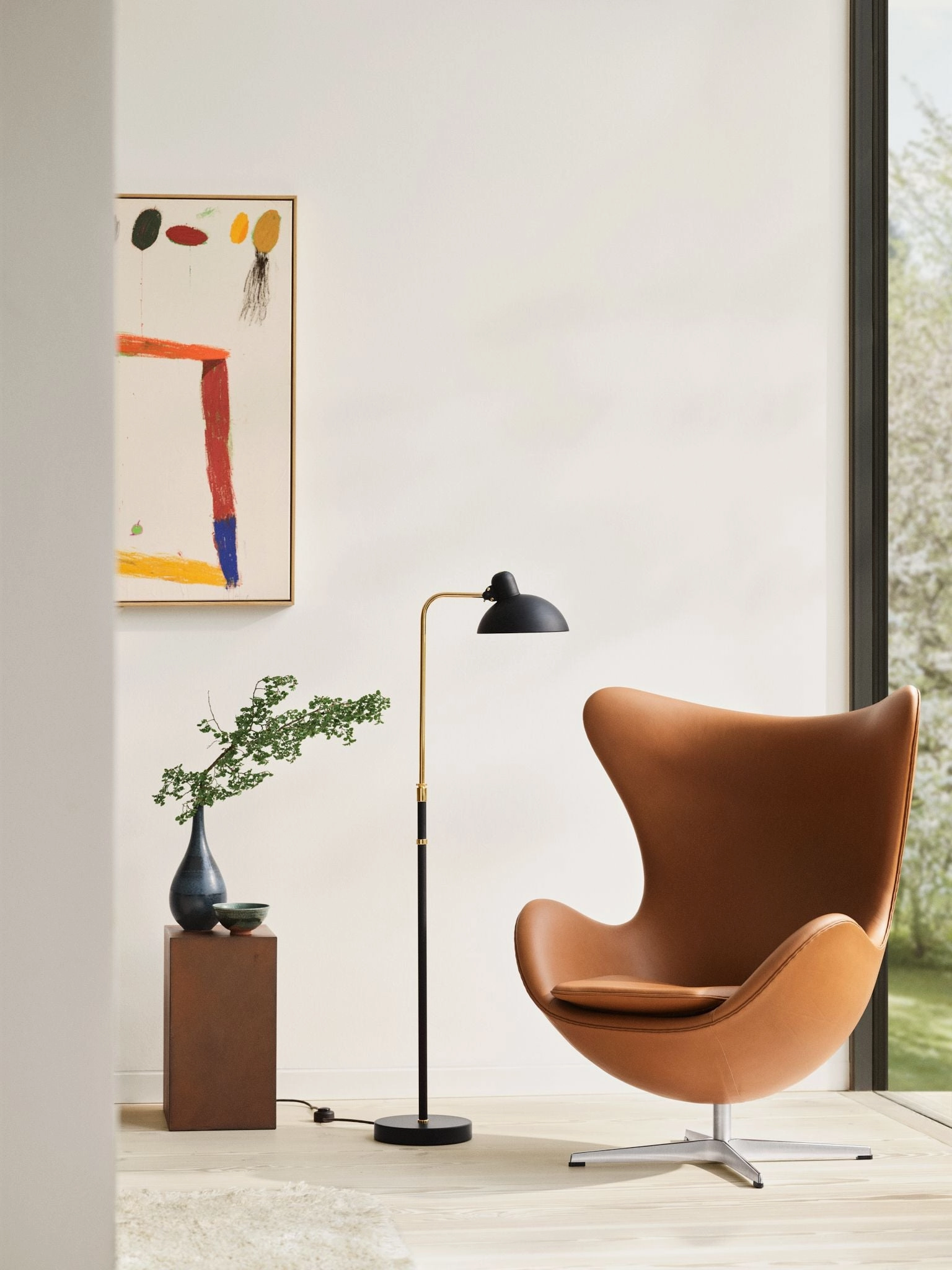 Fritz Hansen Kaiser Idell? 6580 F Floor Lamp, Black Matt/Brass