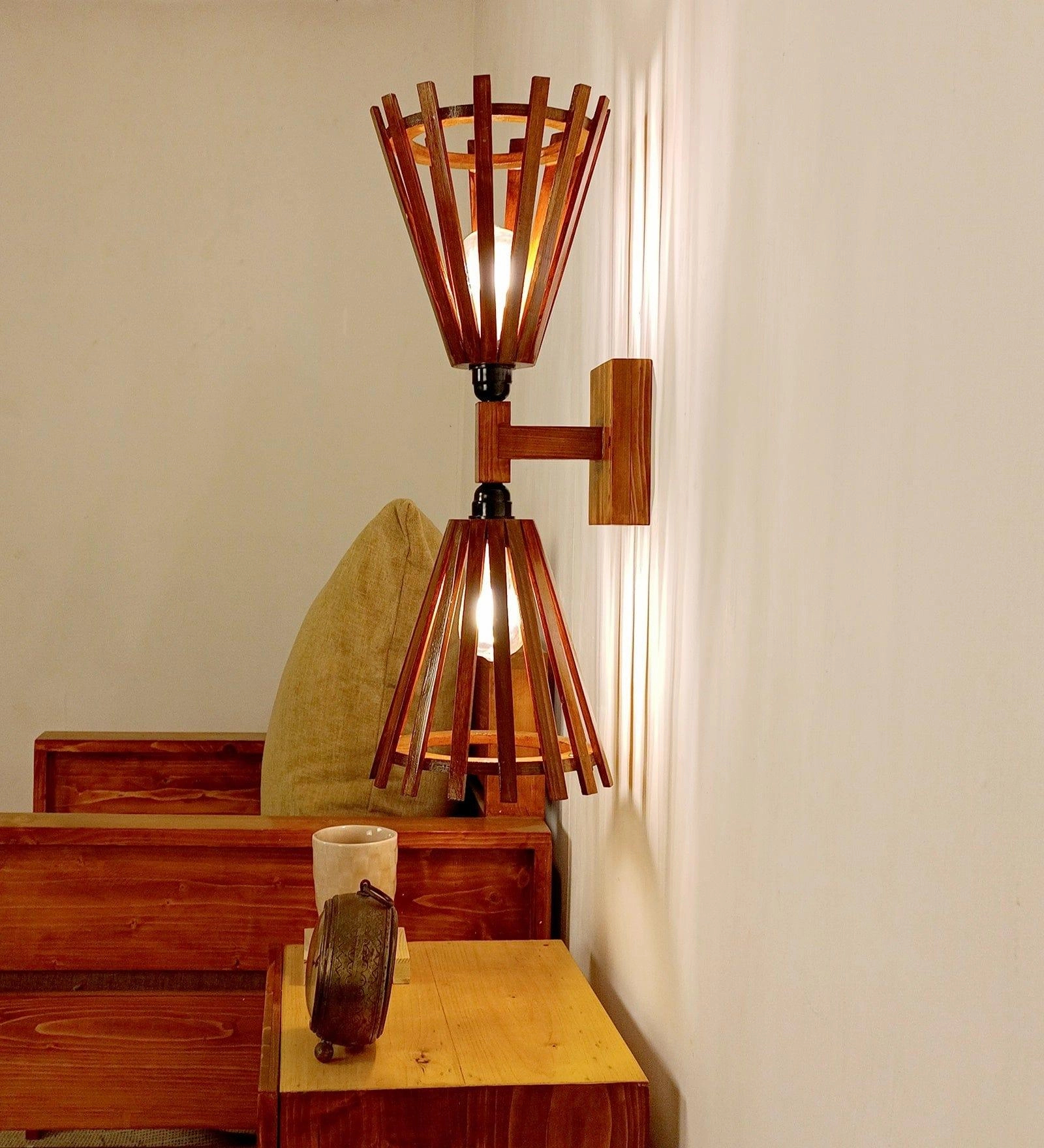 Funnel Duo Brown Wooden Wall Light (BULB NOT INCLUDED)