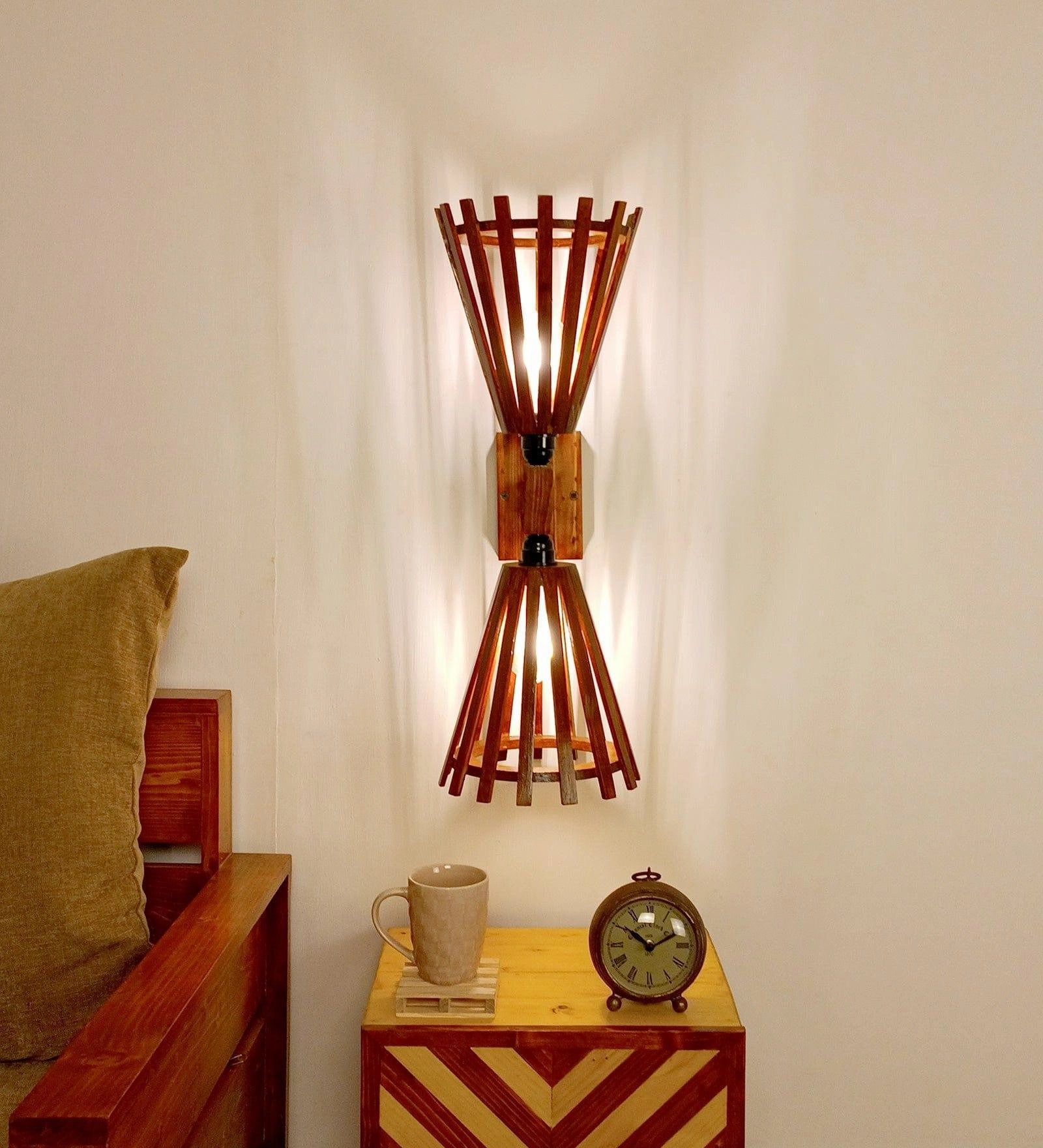 Funnel Duo Brown Wooden Wall Light (BULB NOT INCLUDED)