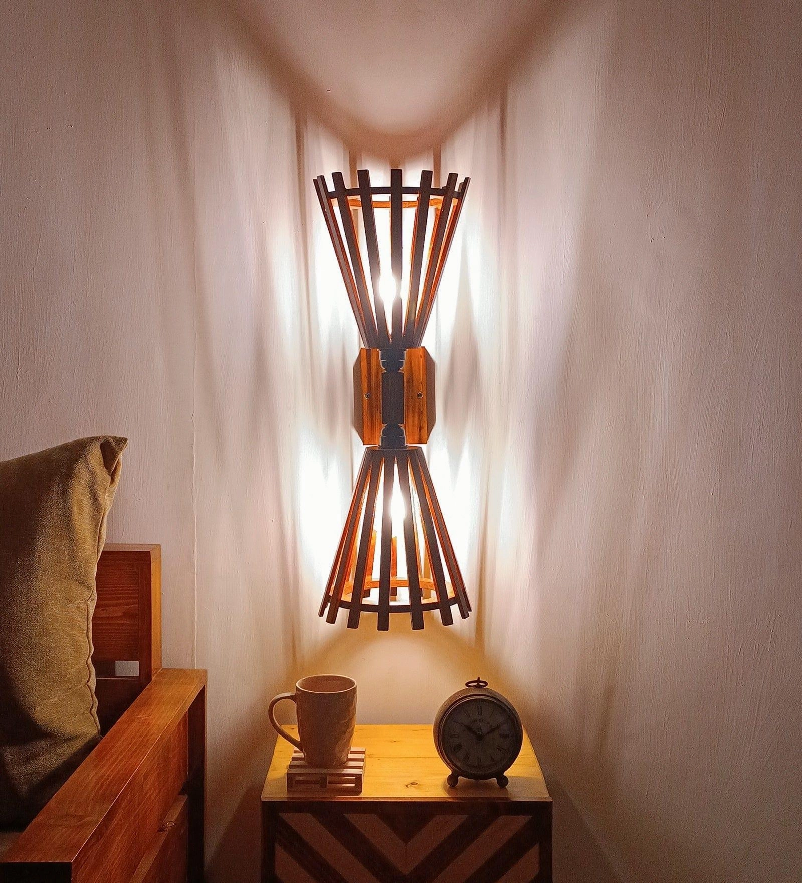 Funnel Duo Brown Wooden Wall Light (BULB NOT INCLUDED)