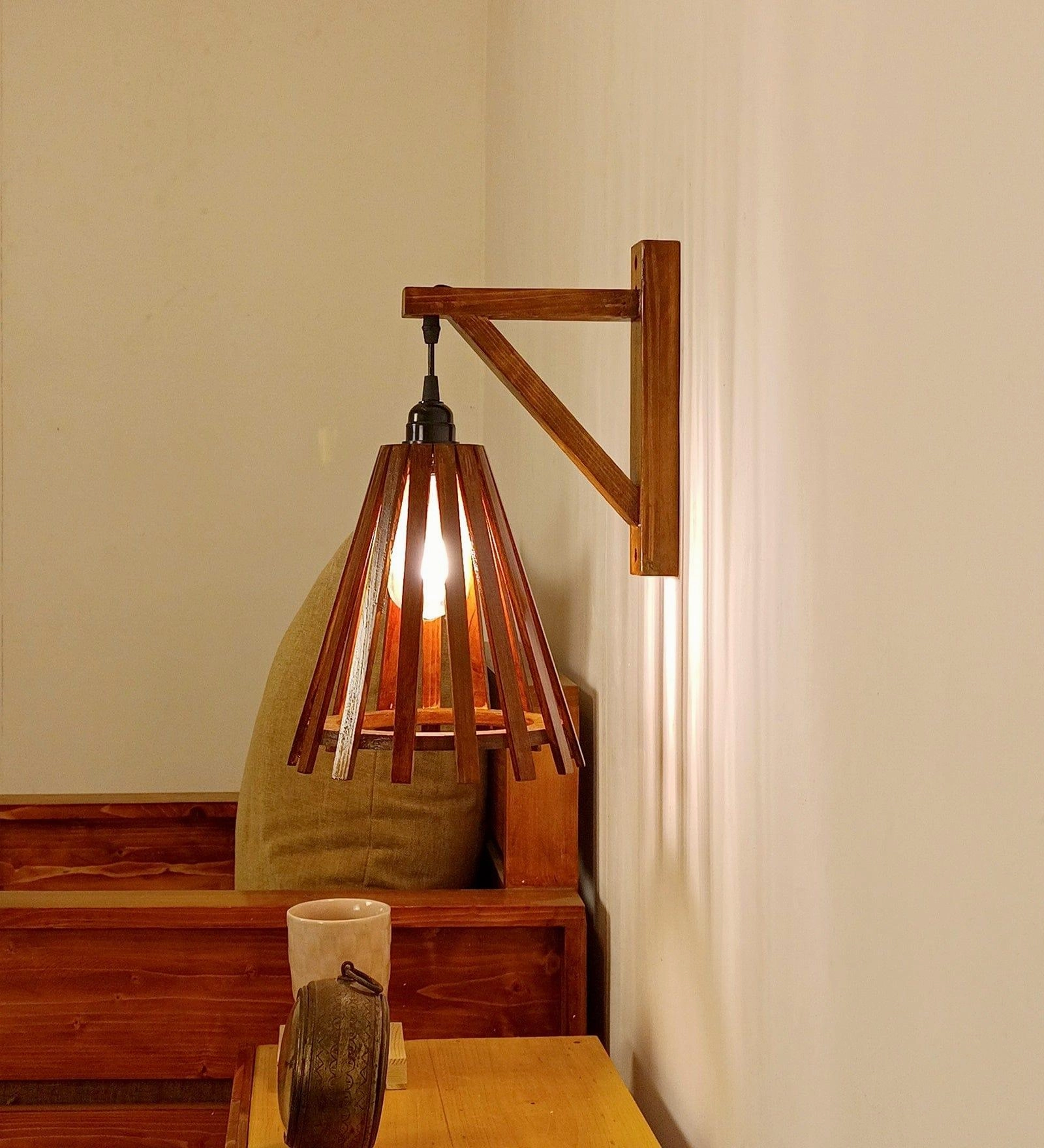 Funnel L Brown Wooden Wall Light (BULB NOT INCLUDED)