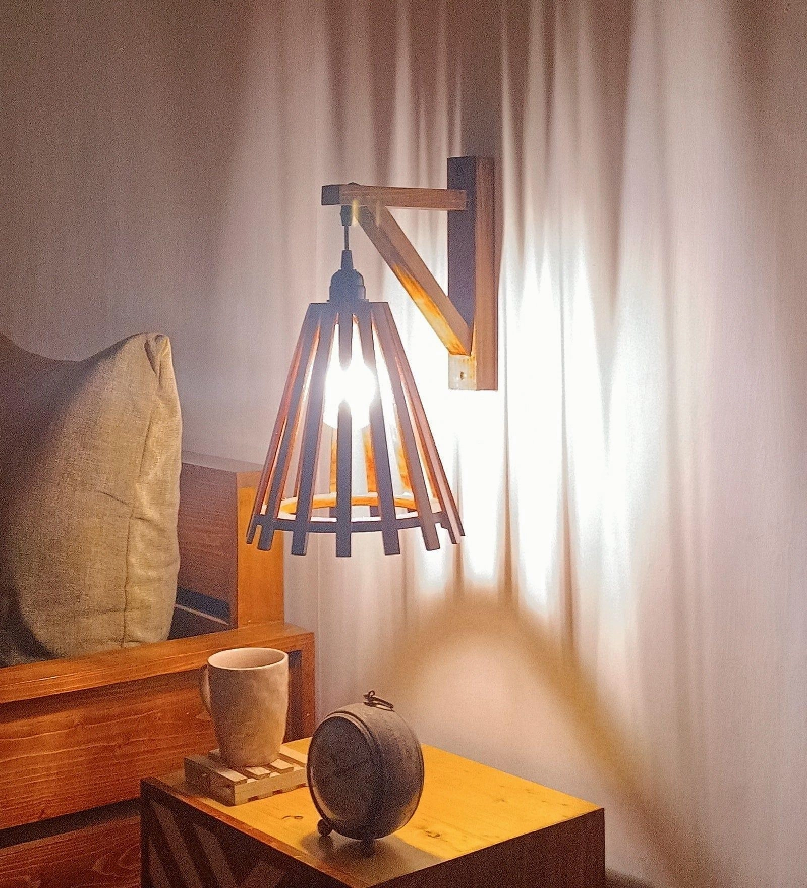 Funnel L Brown Wooden Wall Light (BULB NOT INCLUDED)