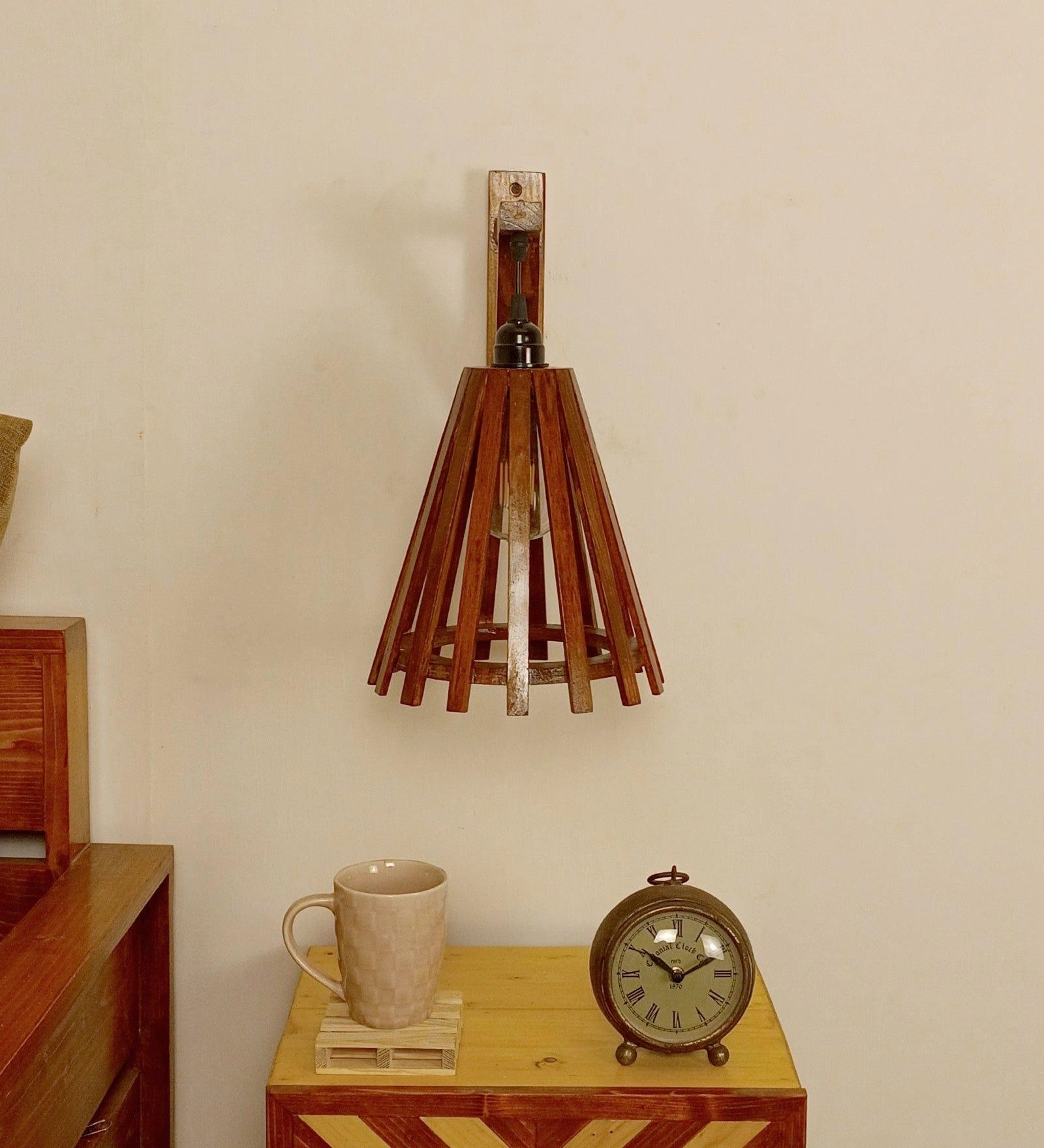 Funnel L Brown Wooden Wall Light (BULB NOT INCLUDED)