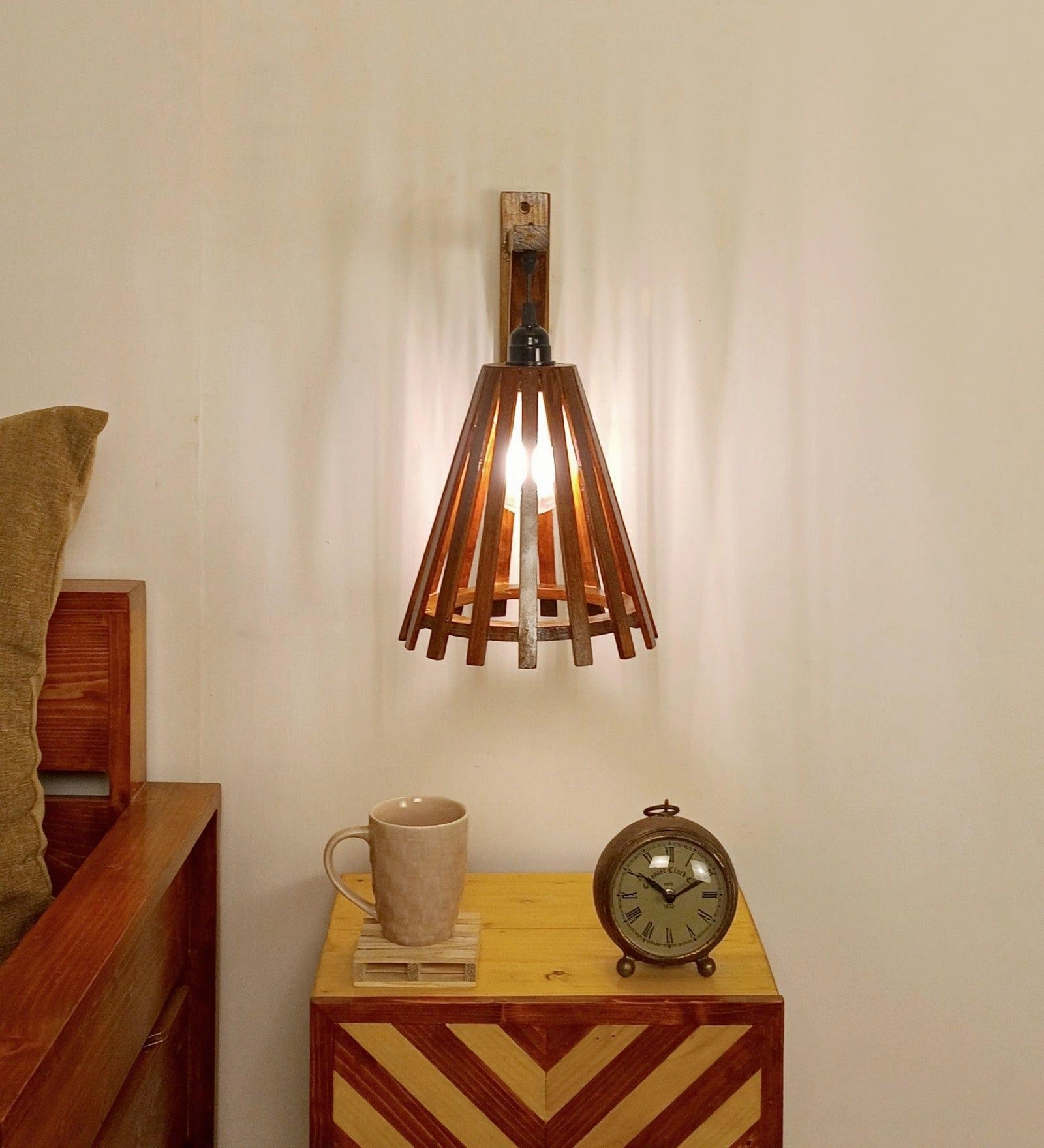 Funnel L Brown Wooden Wall Light (BULB NOT INCLUDED)