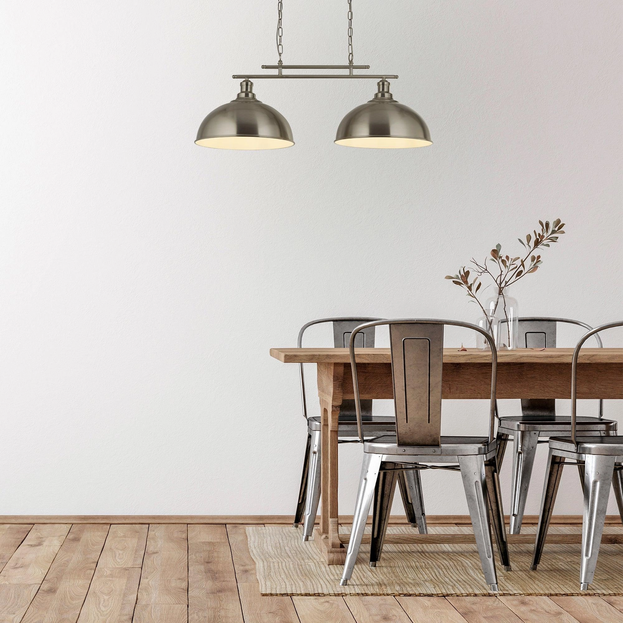 Fusion 2 Light Ceiling Bar Satin Silver & Silver Shades
