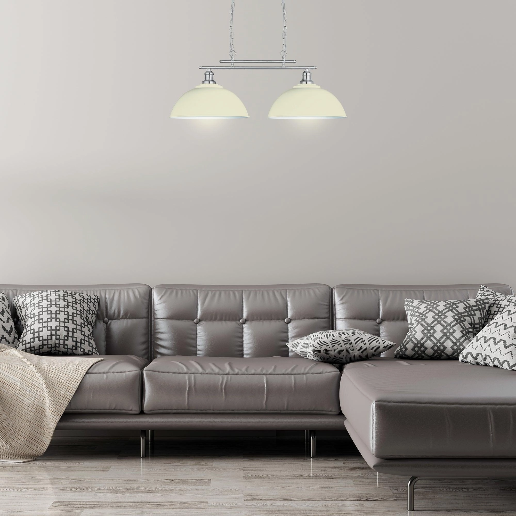 Fusion 2 Light Satin Silver Ceiling Bar & Cream Shades