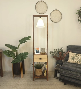 Gabrielle Wooden Floor Lamp with Brown Base and Jute Fabric Lampshade (BULB NOT INCLUDED) garden LED light