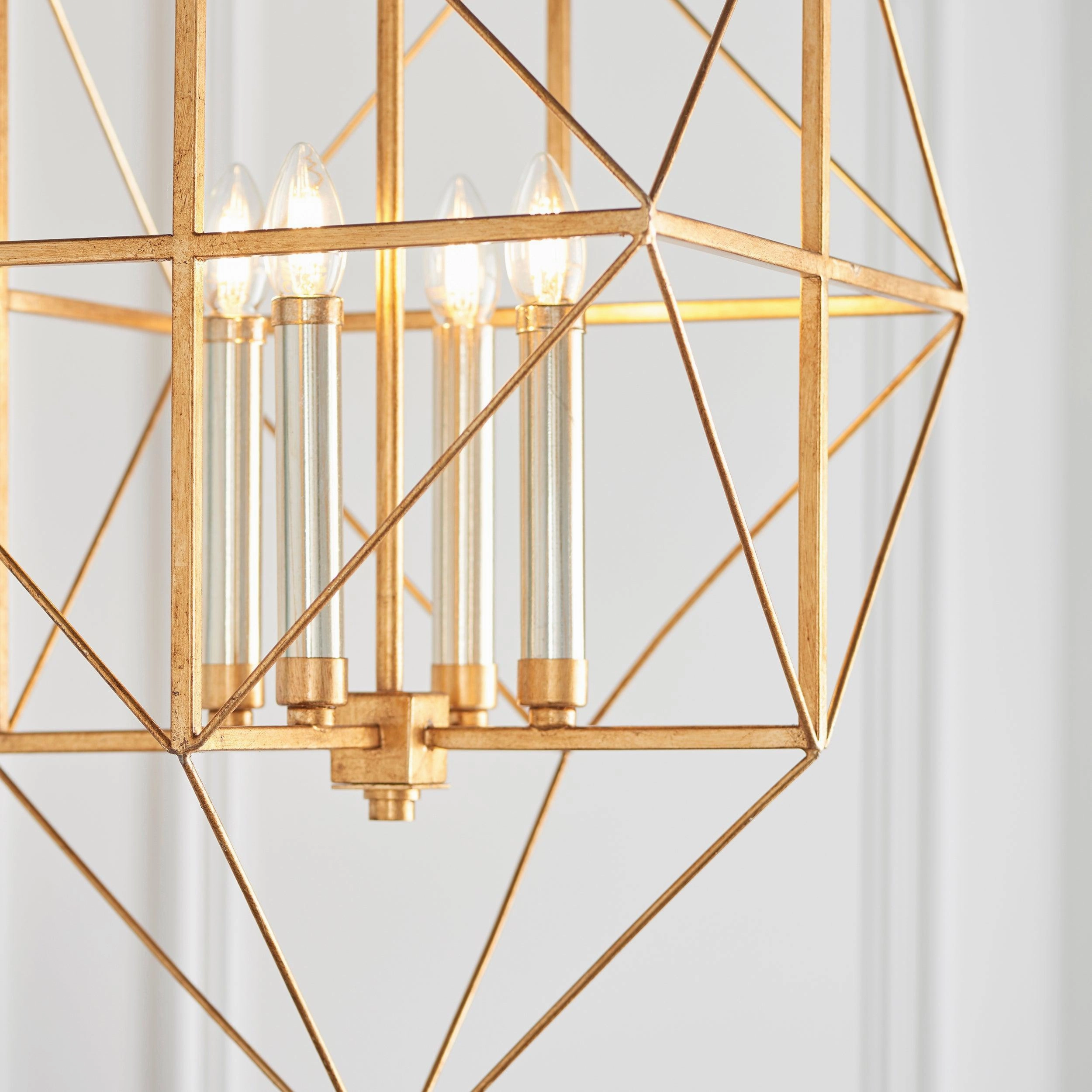 Geometric 4 Light Gold & Silver Leaf Ceiling Pendant
