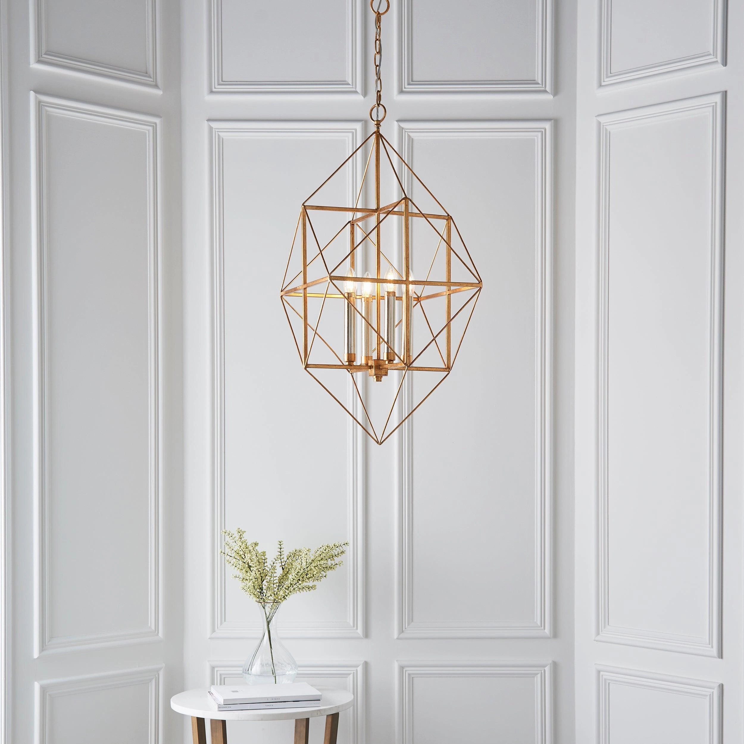 Geometric 4 Light Gold & Silver Leaf Ceiling Pendant