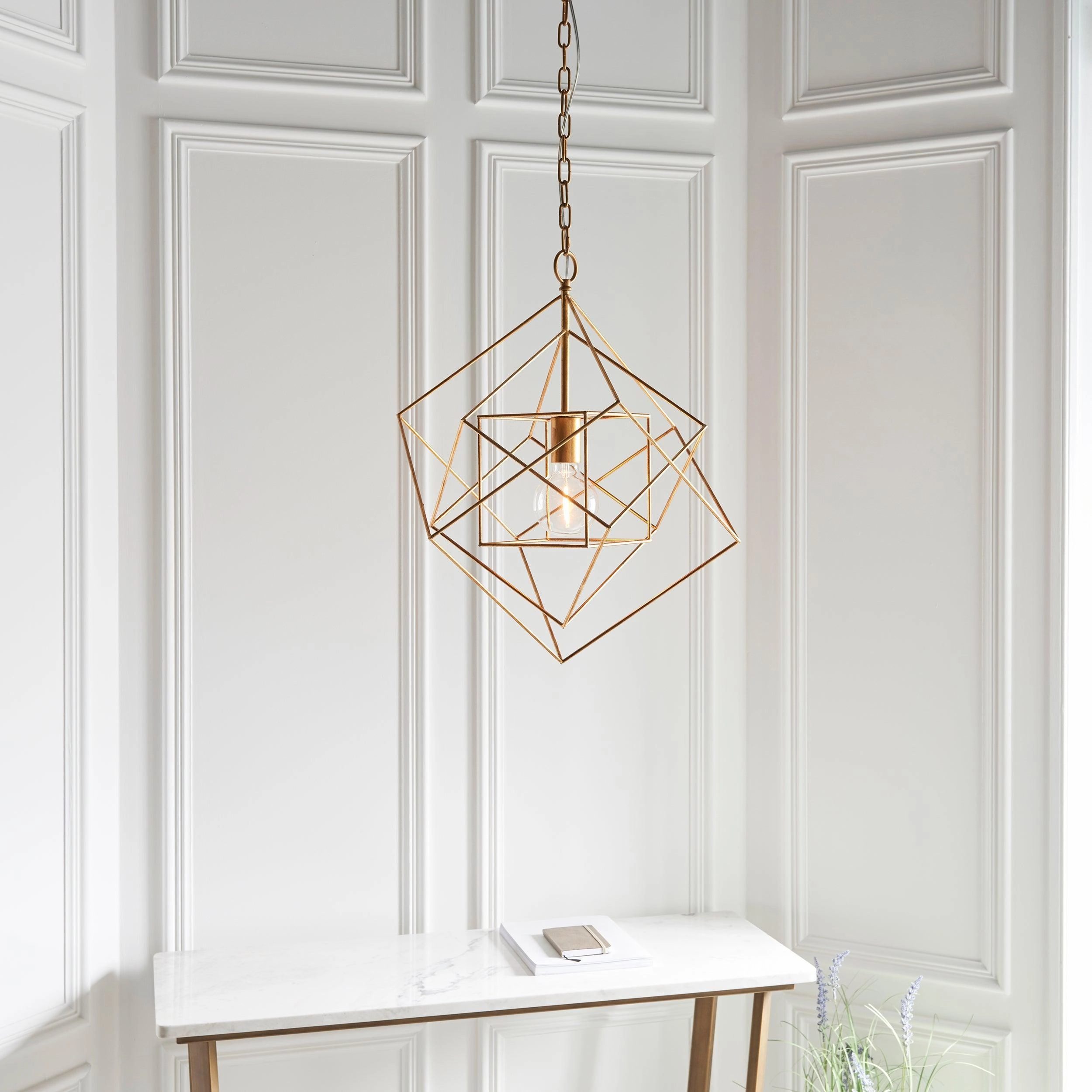 Geometric Gold Leaf Framed Ceiling Pendant Light