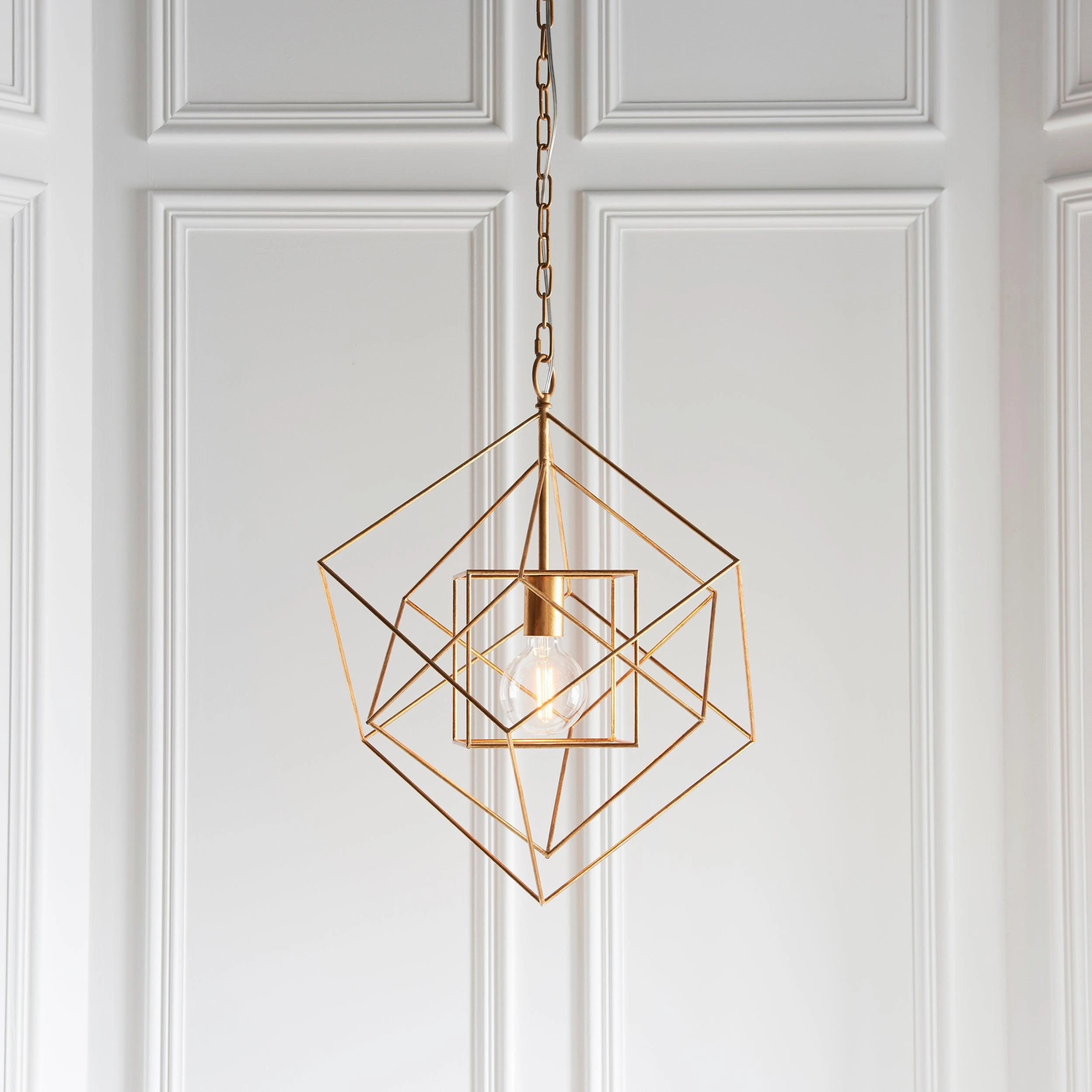 Geometric Gold Leaf Framed Ceiling Pendant Light