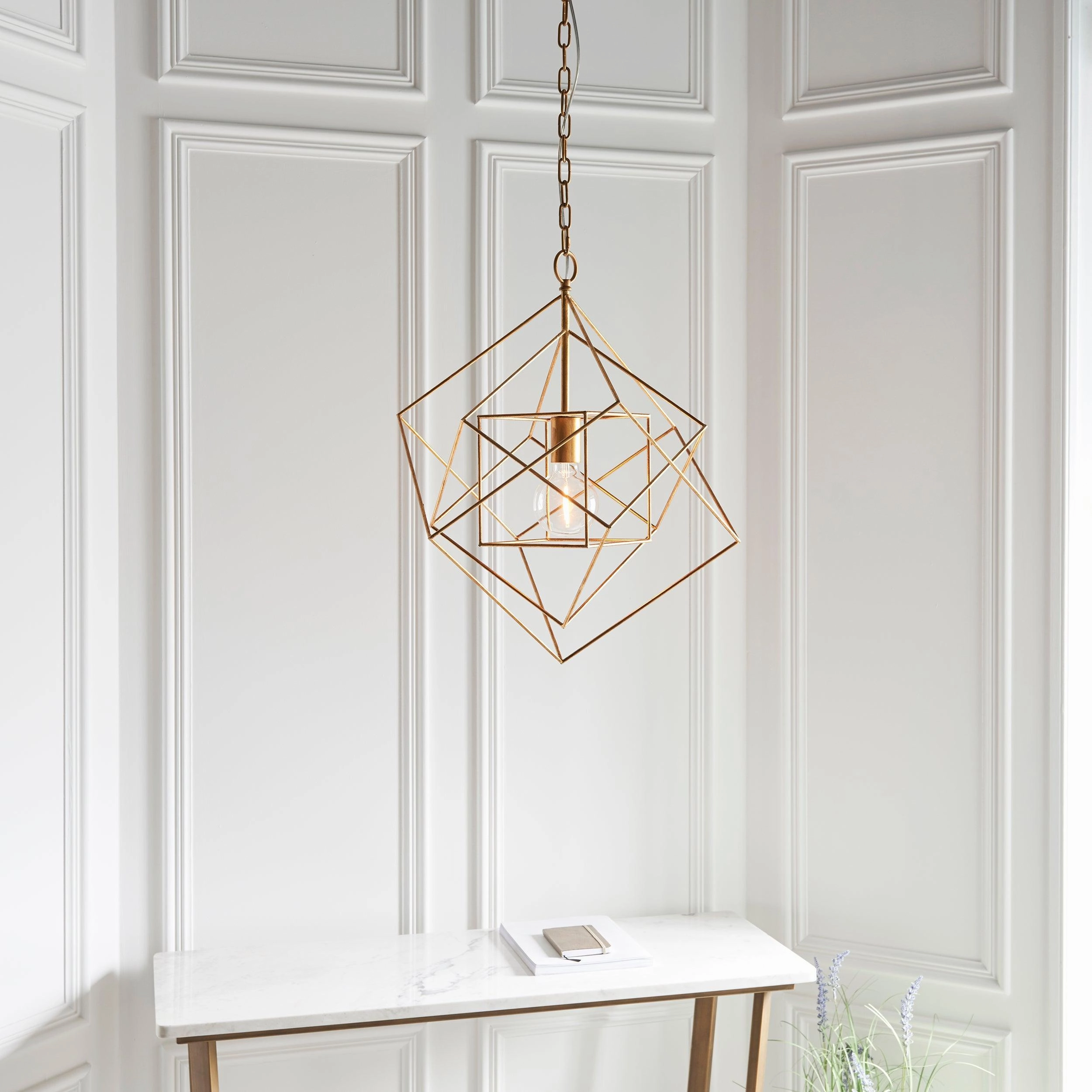 Geometric Gold Leaf Framed Ceiling Pendant Light