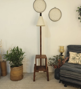 Gerard Wooden Floor Lamp with Brown Base and Jute Fabric Lampshade (BULB NOT INCLUDED) garden LED light