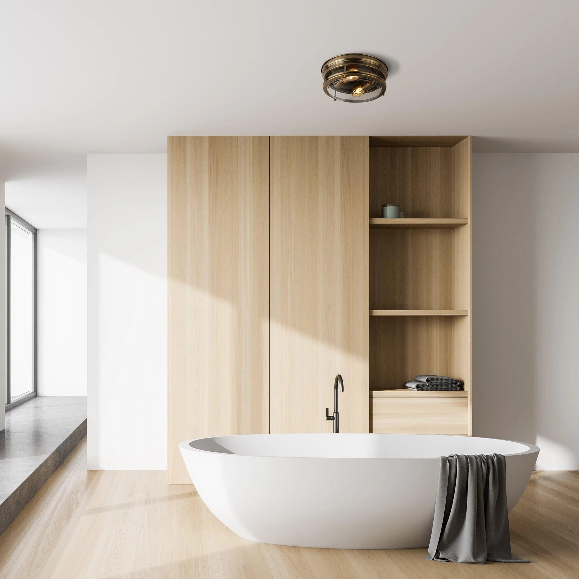 Glasgow 2 Light Brass/Glass Bathroom Ceiling Flush Light