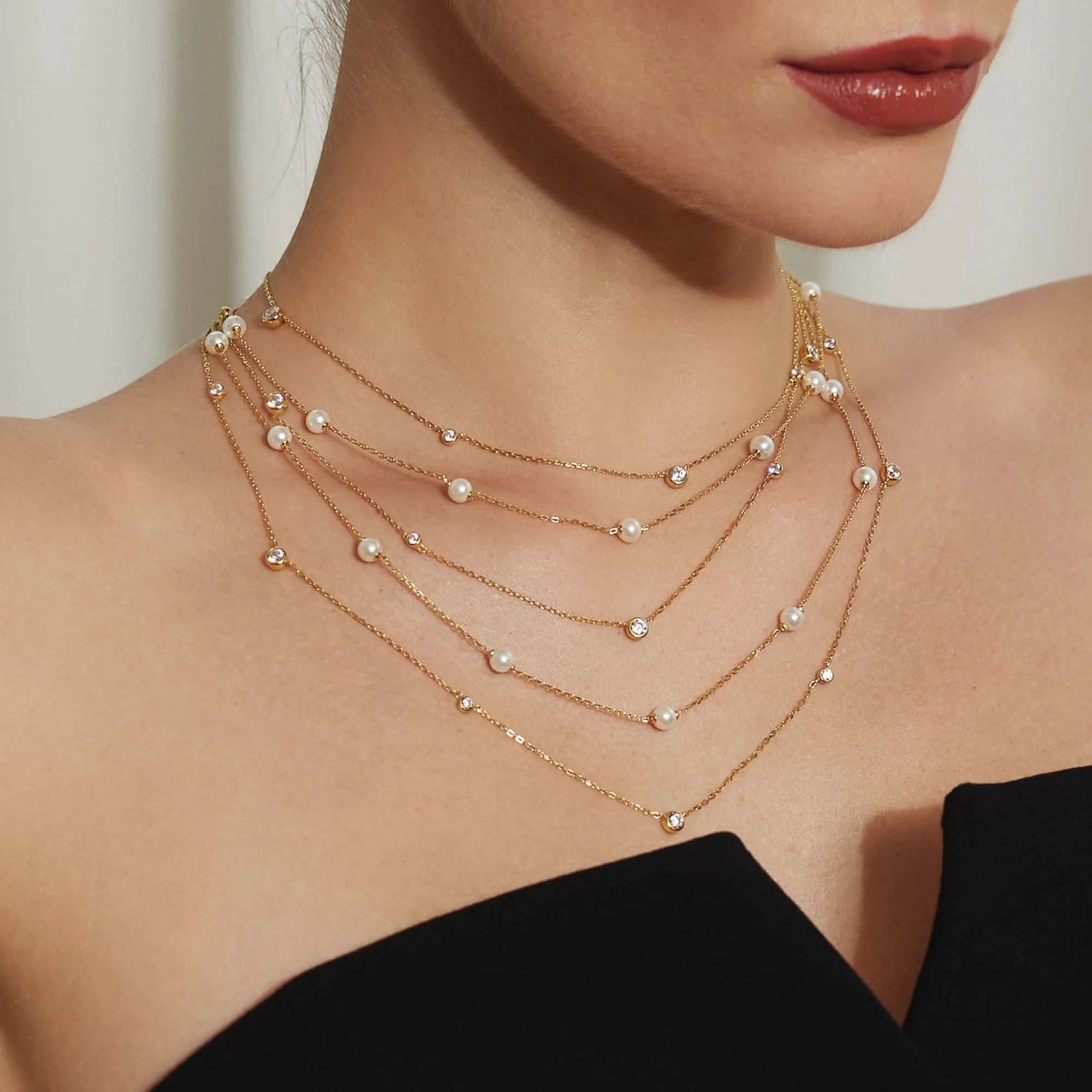 Gold Bezel Cubic Zirconia Station Necklace N065-06G Ania Haie Jewellery