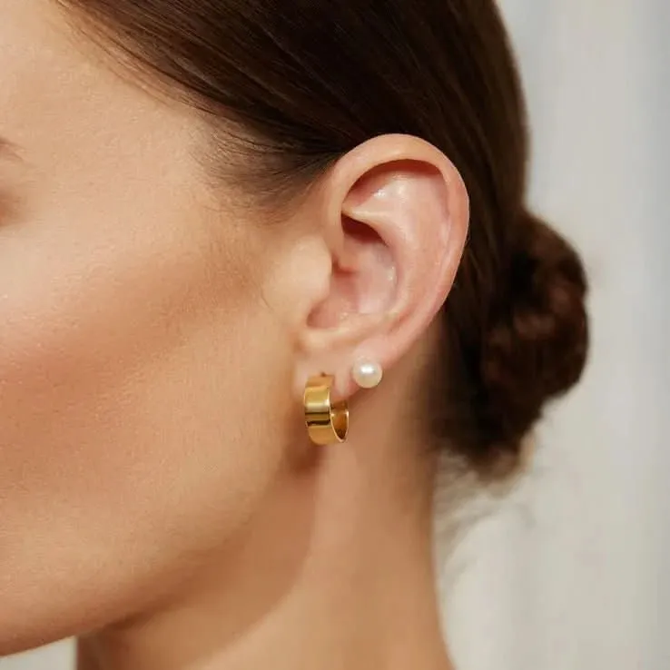 Gold Flat Medium Hoop Earrings E062-04G Ania Haie Jewellery