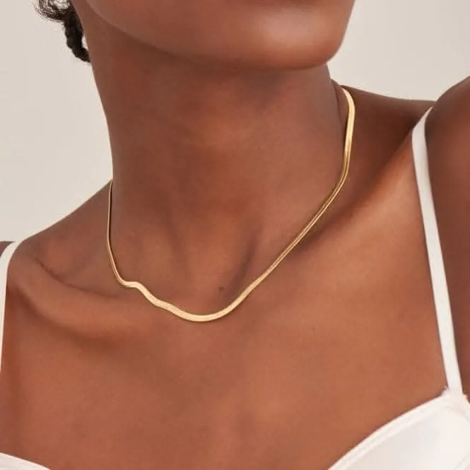 Gold Flat Snake Chain Necklace N046-01G Ania Haie Jewellery