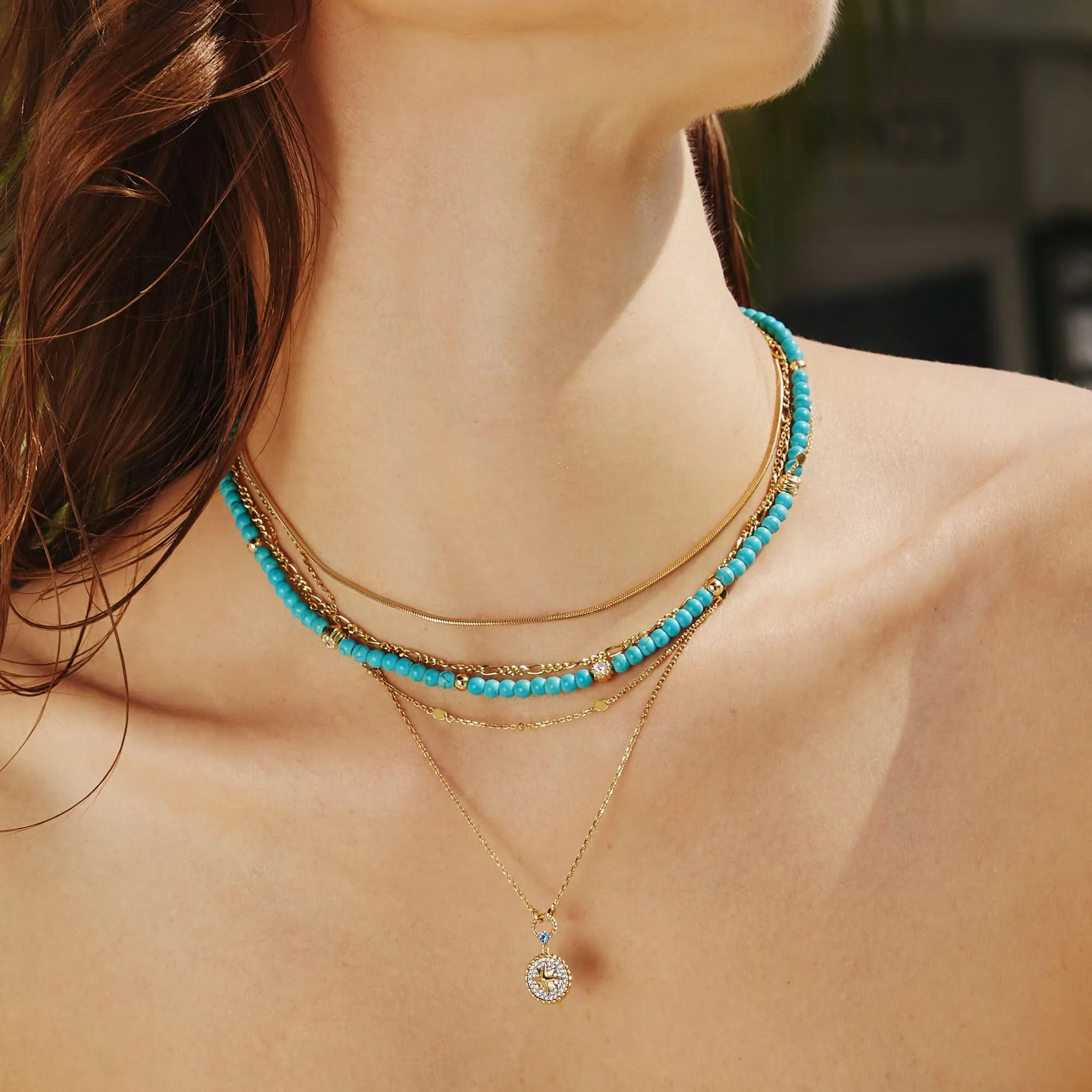Gold Lab Created Turquoise Necklace N063-03G Ania Haie Jewellery