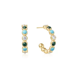 Gold Malachite and Turquoise Large Hoops E063-08G Ania Haie Jewellery