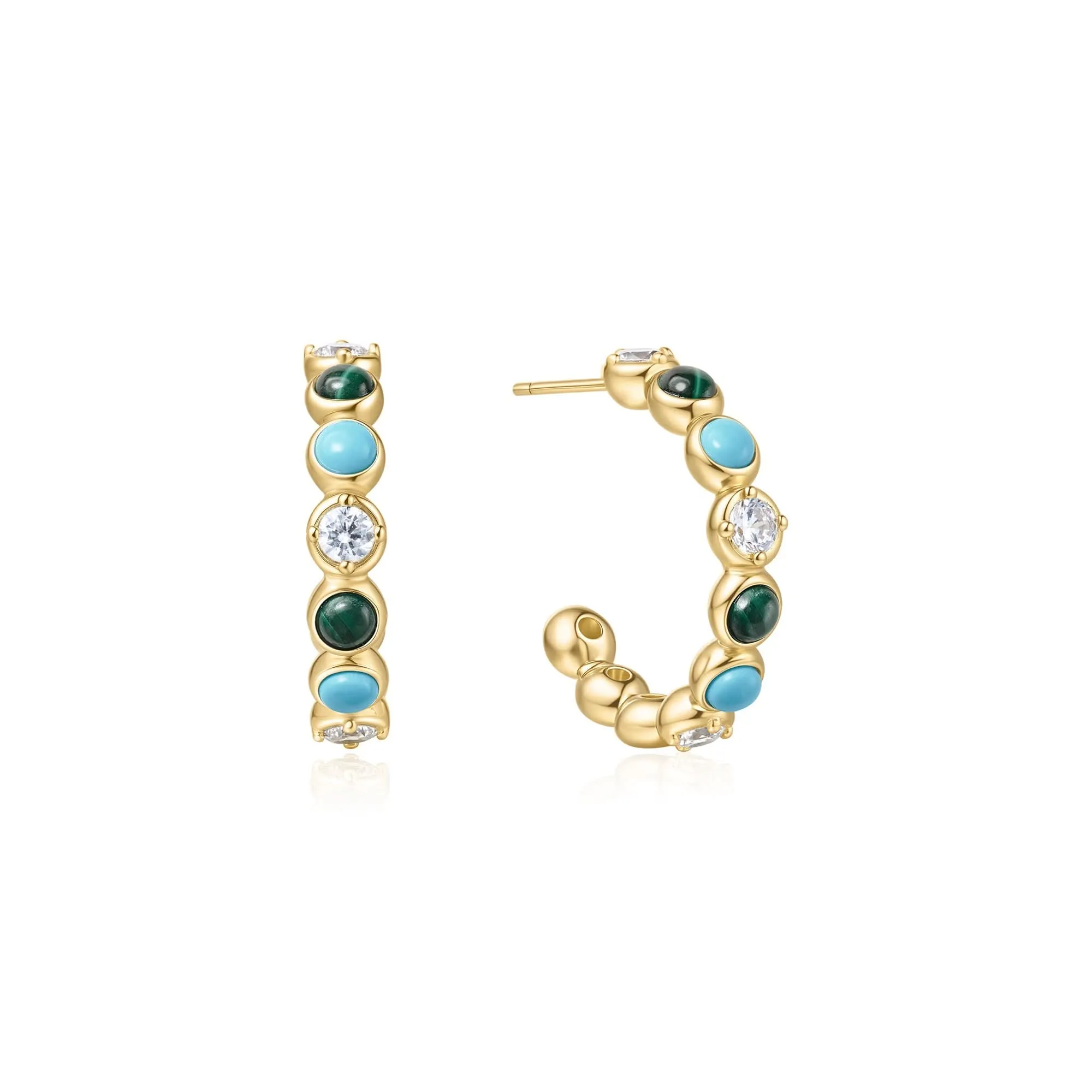 Gold Malachite and Turquoise Large Hoops E063-08G Ania Haie Jewellery