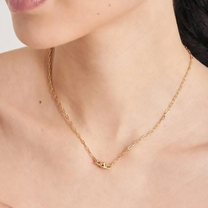 Gold Orb Rose Quartz Link Necklace N045-05G-RQ Ania Haie Jewellery