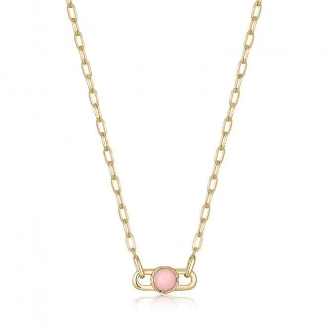 Gold Orb Rose Quartz Link Necklace N045-05G-RQ Ania Haie Jewellery