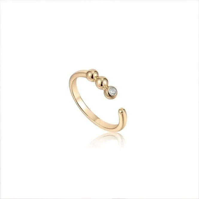 Gold Orb Sparkle Adjustable Ring R045-01G-CZ Ania Haie Jewellery