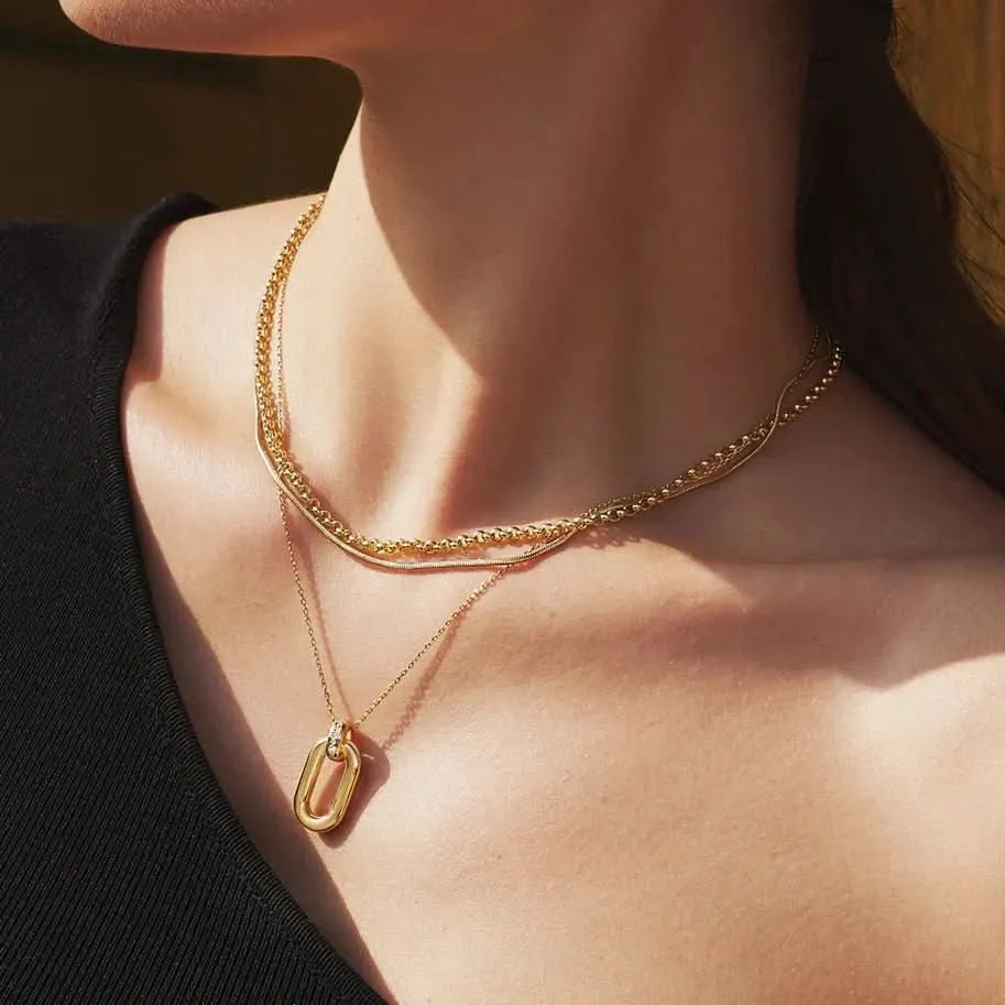 Gold Oval Hoop Pendant Necklace N062-01G Ania Haie Jewellery