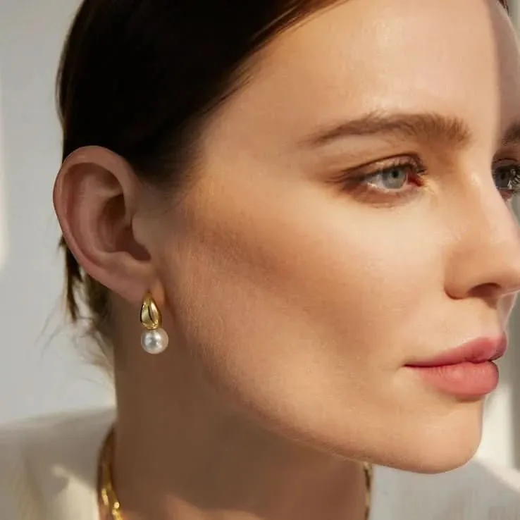 Gold Pearl Dome Hoop Earrings E062-06G Ania Haie Jewellery