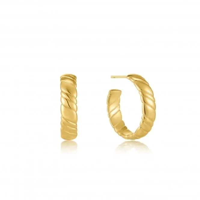 Gold Smooth Twist Hoop Stud Earrings E038-03G Ania Haie Jewellery