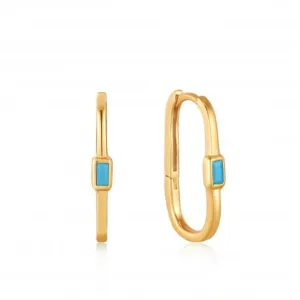 Gold Turquoise Oval Hoop Earrings E033-05G Ania Haie Jewellery