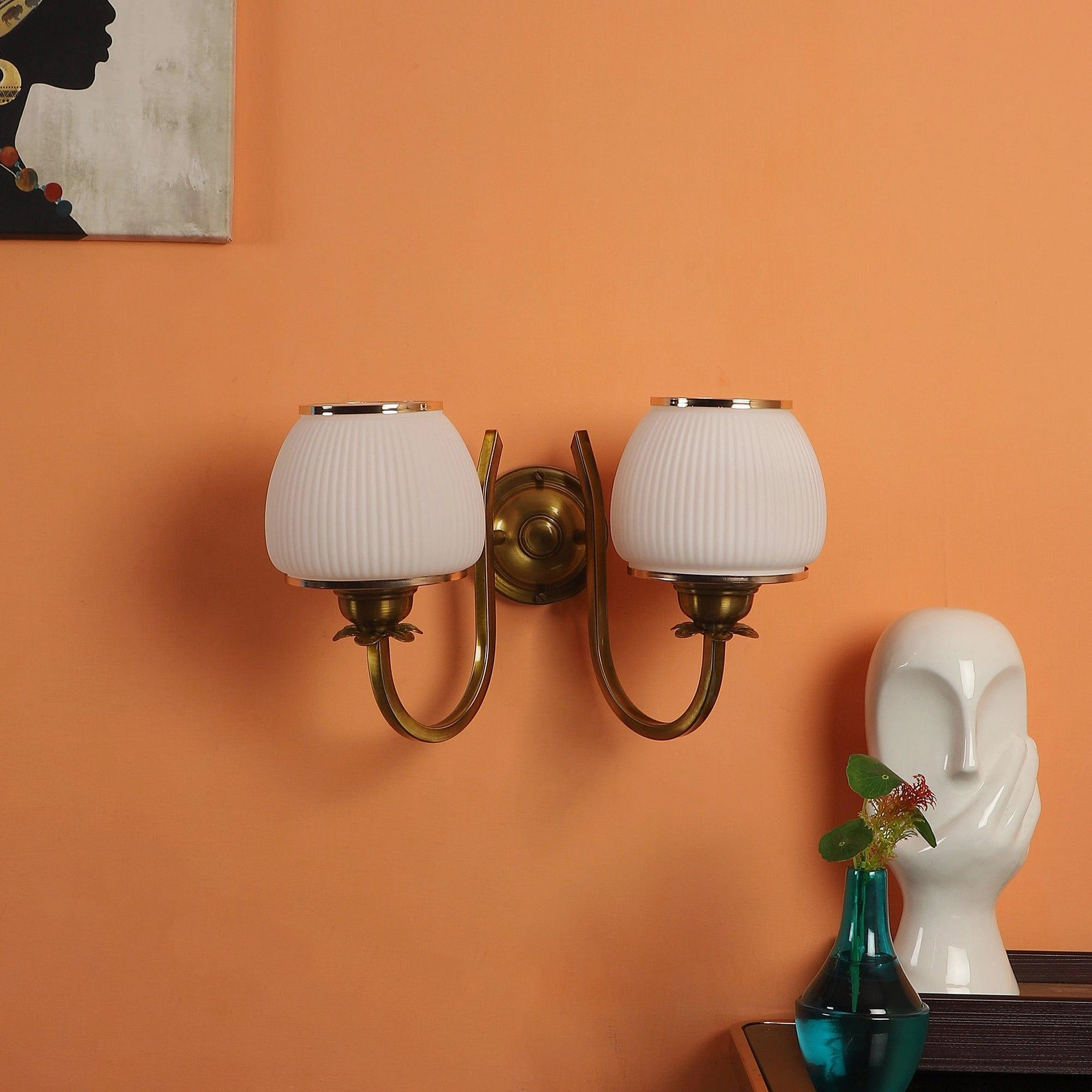 Gold And White Iron 2 Wall Lights