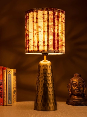 Golden Hammered V-Shaped Lamp with Pleeted Muticolor Maroon Shade Louis Poulsen chandelier