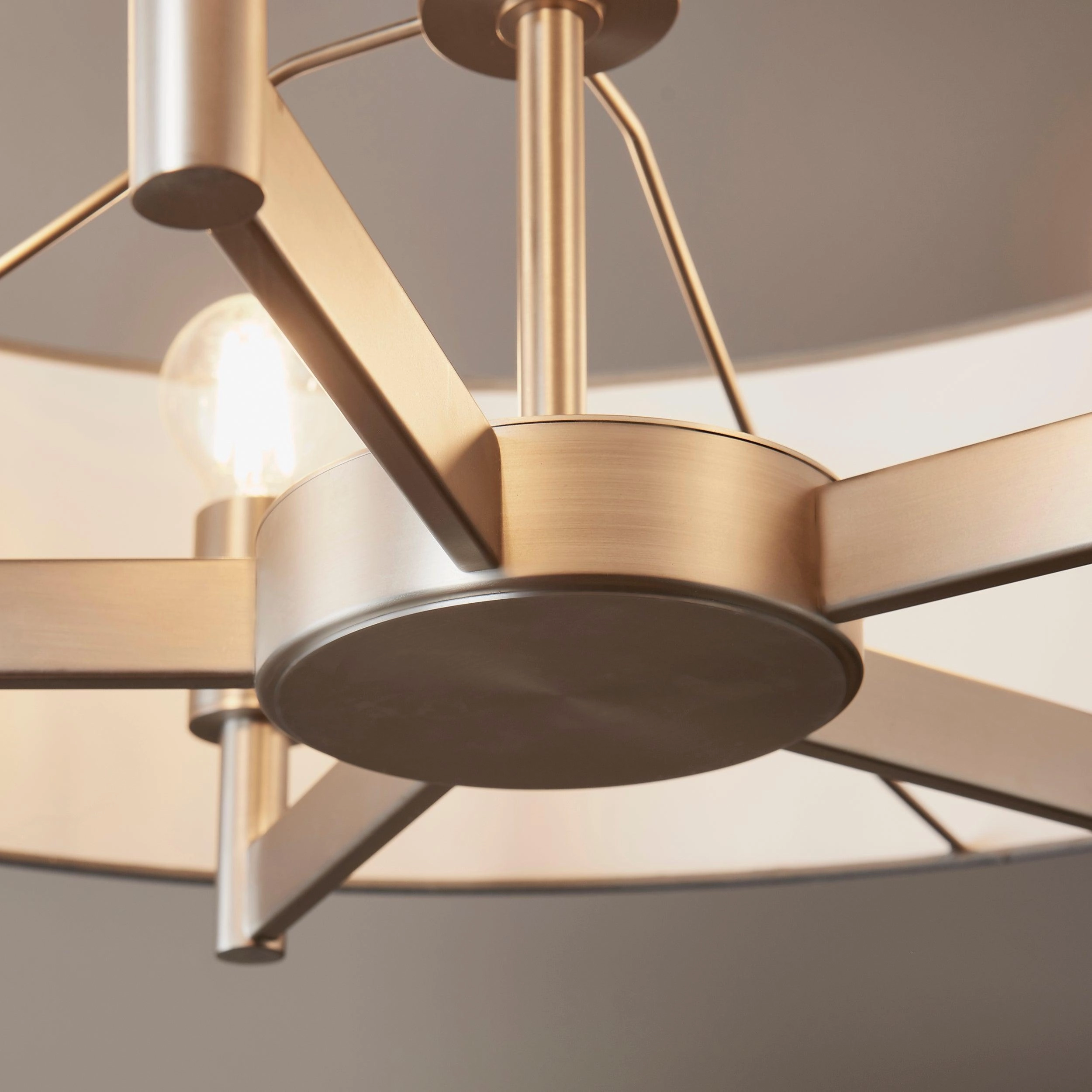 Grande 5 Light Nickel Pendant Ceiling Light - Grey Shade