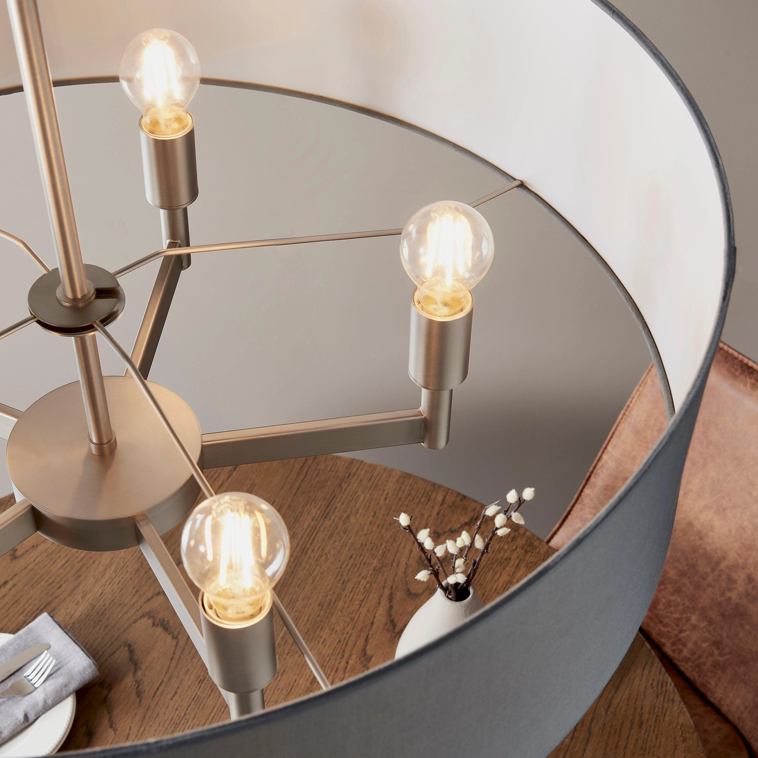 Grande 5 Light Nickel Pendant Ceiling Light - Grey Shade