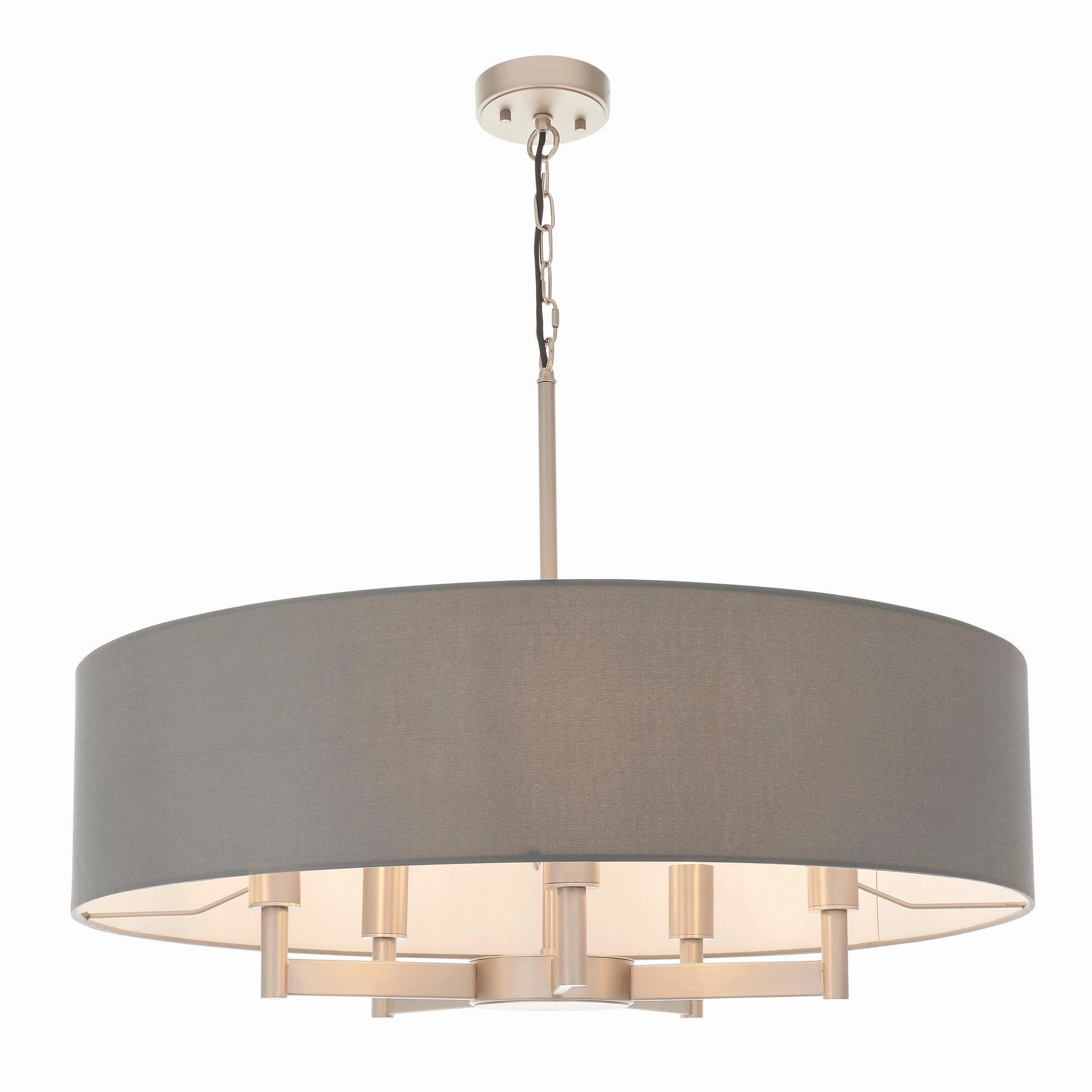 Grande 5 Light Nickel Pendant Ceiling Light - Grey Shade