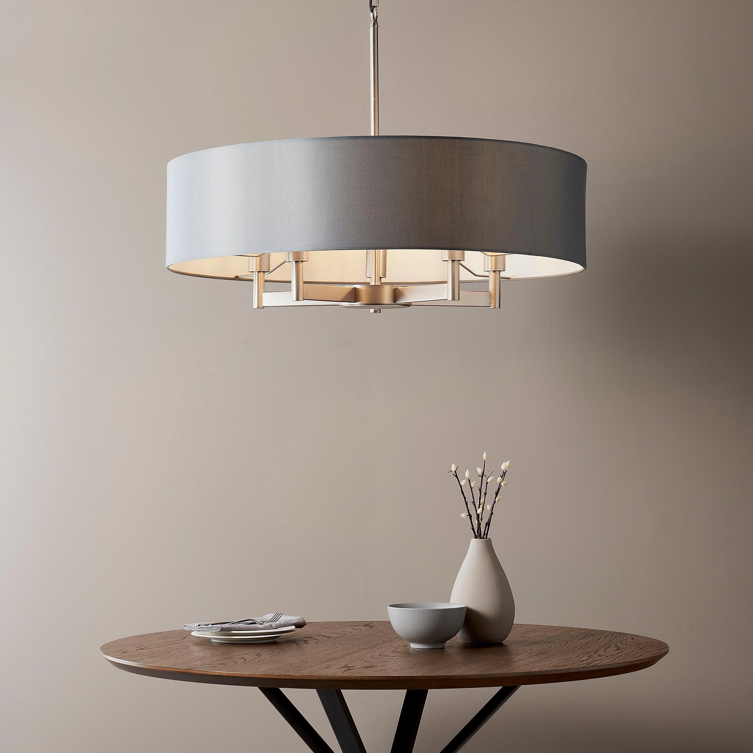 Grande 5 Light Nickel Pendant Ceiling Light - Grey Shade modern ceiling lamp