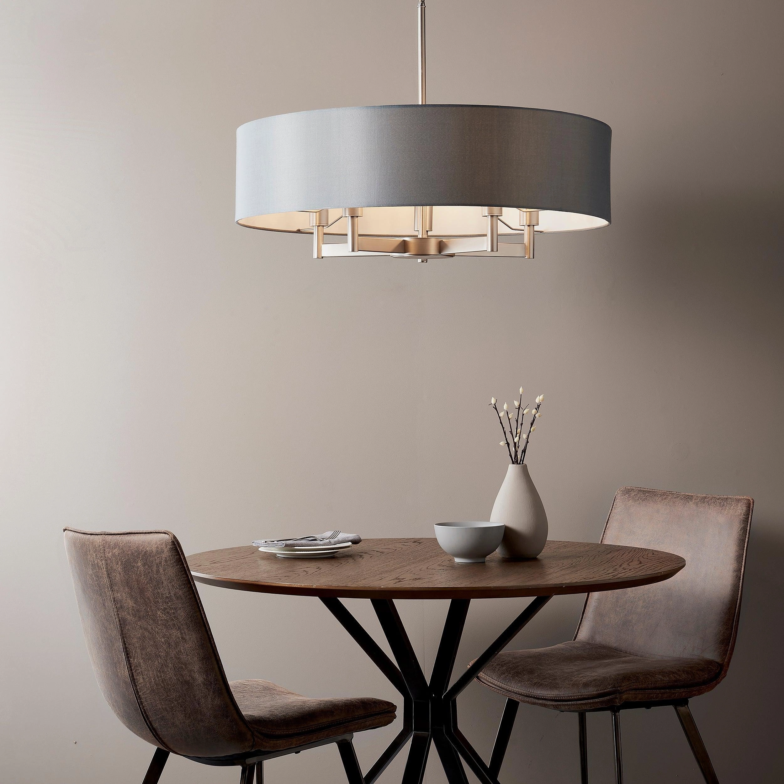 Grande 5 Light Nickel Pendant Ceiling Light - Grey Shade