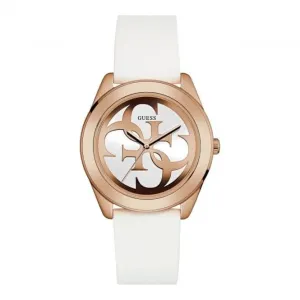 Guess Ladies Rose Gold Watch White Logo Dial And White Silicone Strap W0911L5