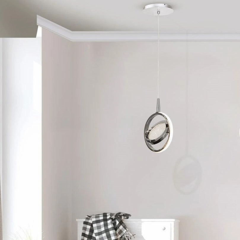 Gyroscope 1 Light LED Chrome & Crystal Ring Ceiling Pendant
