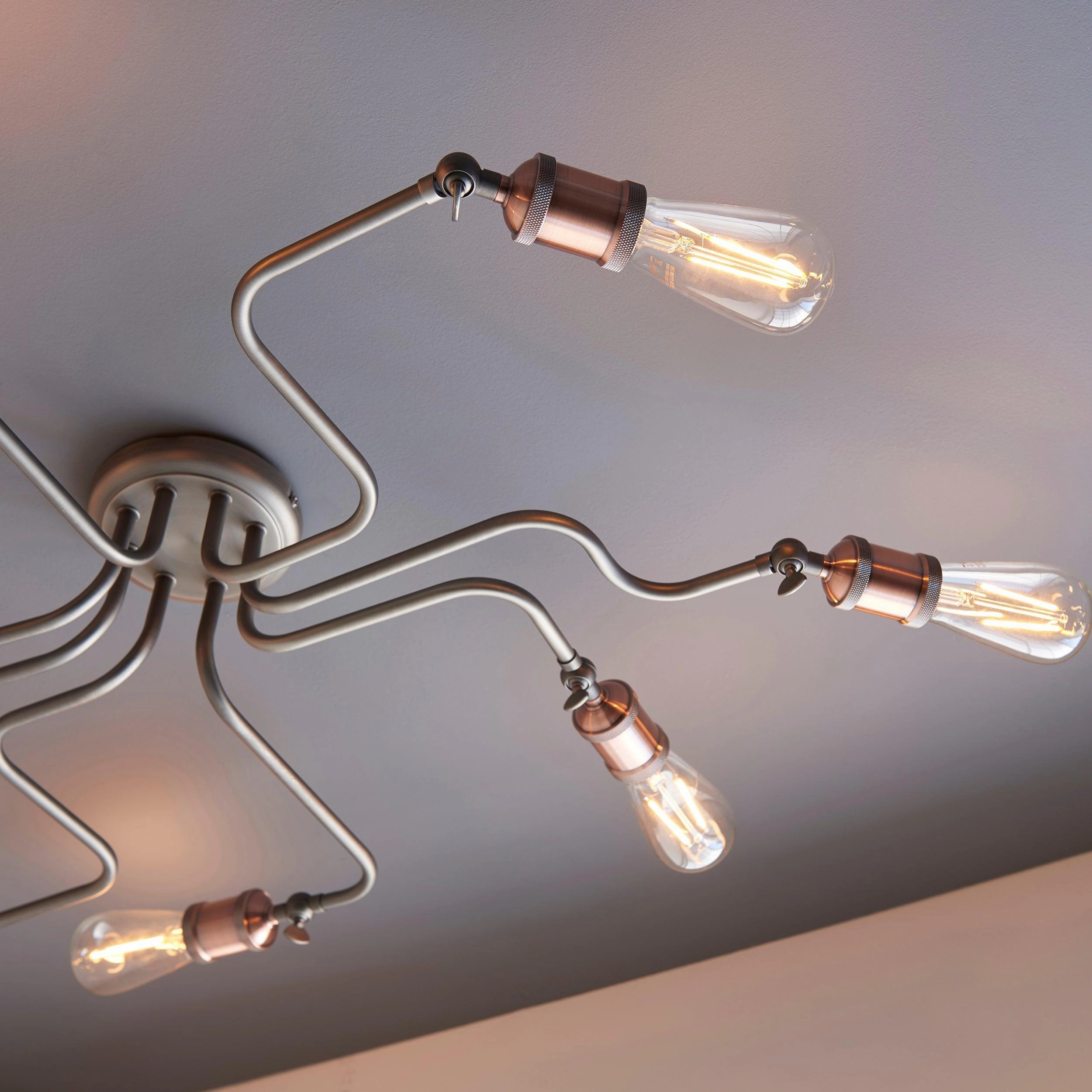 Hal 8 Light Industrial Pewter & Copper Semi Flush Ceiling Light