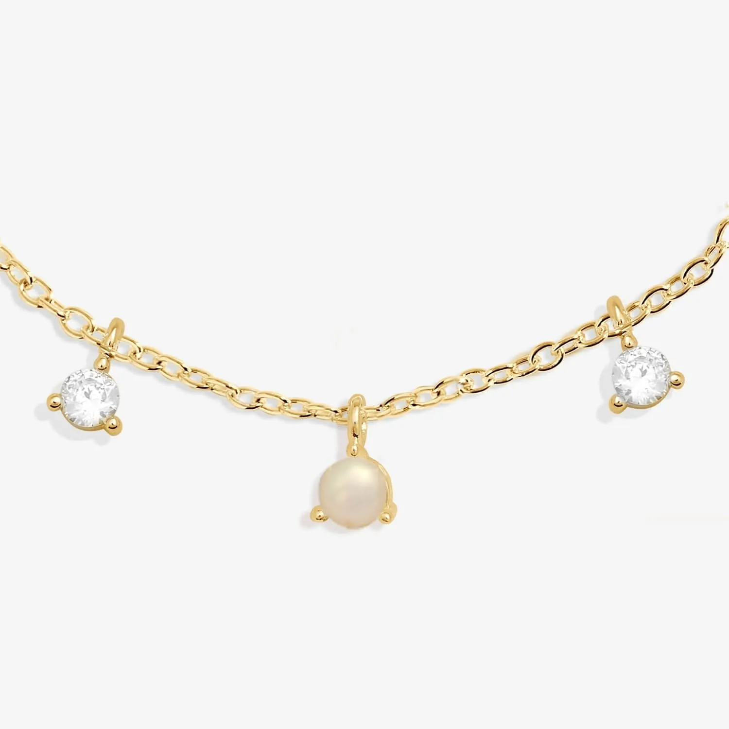 Halo Pearl Cubic Zirconia & Pearl Charms Gold Plated Bracelet 8103 Joma Jewellery