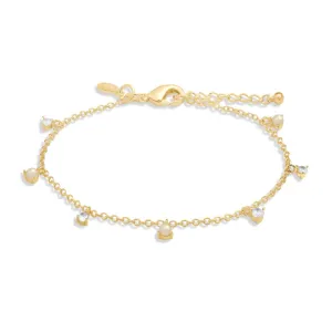 Halo Pearl Cubic Zirconia & Pearl Charms Gold Plated Bracelet 8103 Joma Jewellery