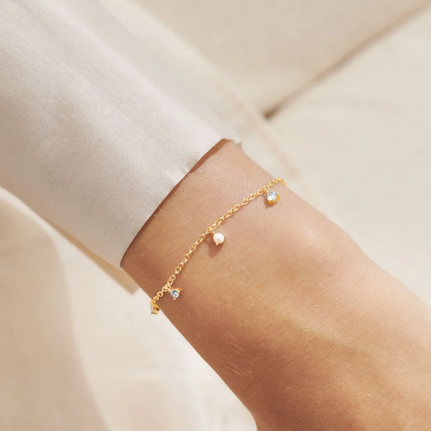 Halo Pearl Cubic Zirconia & Pearl Charms Gold Plated Bracelet 8103 Joma Jewellery